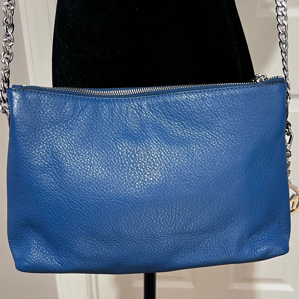 Michael Kors Blue Leather Shoulder Bag with Signature MK Charm